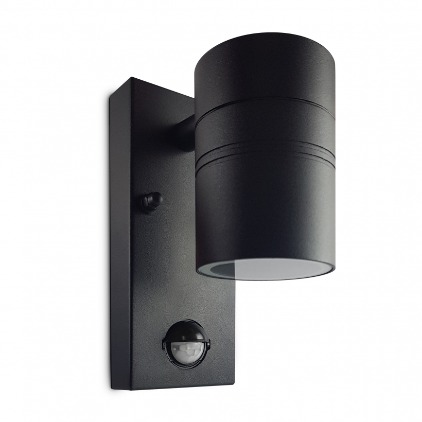 LED Wandleuchte mit Bewegungsmelder und Dämmerungssensor Außenleuchte,  1-Flammig, Schwarz, Down, mit GU10-Fassung für 230V-LED, (Form:F2) -  LEDHAGEN: Leuchten und Leuchtmittel