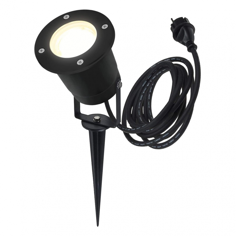 LED Erdspießleuchte/ Schwarz/ Gartenstrahler/ Bodenleuchte/ 2,5m Kabel  inkl. Stecker/ mit GU10-Fassung für 230V-LED (RUND-1538881) - LEDHAGEN  Leuchten und Leuchtmittel