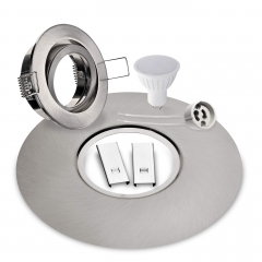 LED Einbaustrahler mit Ausgleichsblende fr groe Lochausschnitte Einbauma: 68-180mm 12V oder 230V schwenkbar, Edelstahl gebrstet DSK1