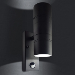 LED Wandleuchte mit Bewegungsmelder und D�mmerungssensor Au�enleuchte, 2-Flammig, Schwarz, Up Down, GU10-230V, (Form:A2)
