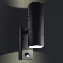 LED Wandleuchte mit Bewegungsmelder und D�mmerungssensor Au�enleuchte, 2-Flammig, Schwarz, Up Down, GU10-230V, (Form:A2)