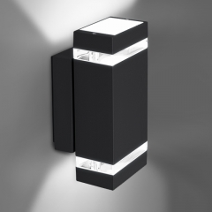 LED Wandleuchte, Wandlampe, Auenleuchte, Aluminium, 2-Flammig, schwarz, GU10-230V, (Form:W50)