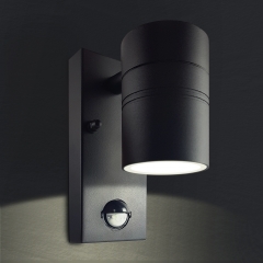 LED Wandleuchte mit Bewegungsmelder und Dmmerungssensor Auenleuchte, 1-Flammig, Schwarz, Down, GU10-230V, (Form:F2)