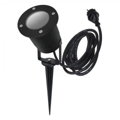 LED Erdspieleuchte/ Schwarz/ Gartenstrahler/ Bodenleuchte/ 2,5m Kabel inkl. Stecker/ GU10-230V (RUND-1538881)
