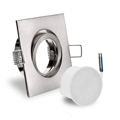 LED Einbaustrahler flach quadratisch schwenkbar Edelstahl geb�rstet geringe Einbautiefe 25mm 230V