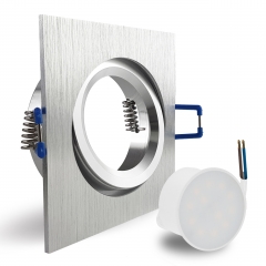 LED Einbaustrahler flach quadratisch schwenkbar Aluminium geschliffen geringe Einbautiefe 27mm 230V