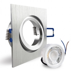 LED Einbaustrahler flach quadratisch schwenkbar Aluminium geschliffen geringe Einbautiefe 27mm 230V