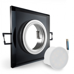 LED Glas Einbaustrahler flach quadratisch schwarz geringe Einbautiefe 24mm 230V