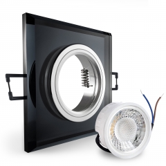 LED Glas Einbaustrahler flach quadratisch schwarz geringe Einbautiefe 24mm 230V