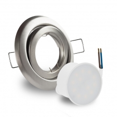 LED Einbaustrahler rund flach schwenkbar Edelstahl geb�rstet geringe Einbautiefe 24mm 230V