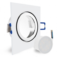 LED Einbaustrahler Feuchtraum IP44 quadratisch Chrom glnzend geringe Einbautiefe 25mm 230V