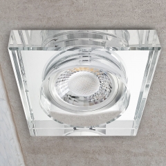 LED Glas Aufbau Einbaustrahler quadratisch klar geringe Einbautiefe 22mm 230V