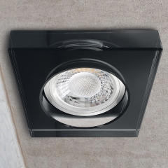 LED Glas Aufbau Einbaustrahler quadratisch schwarz geringe Einbautiefe 22mm 230V