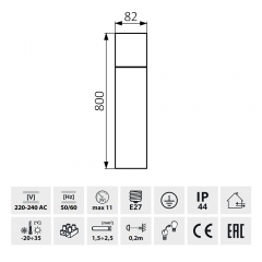 LED Standleuchte 80cm anthrazit Sockelleuchte, Pollerleuchte, Wegleuchte, Aluminium Auenleuchte, IP44, E27-230V, (Form:S33)