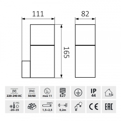 LED Wandleuchte, Antrazit, Wandlampe, Auenleuchte, 1-Flammig, Aluminium, E27-230V, (Form:W62)
