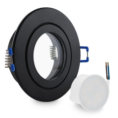 LED Einbaustrahler Feuchtraum IP44 rund schwarz geringe Einbautiefe 25mm 230V