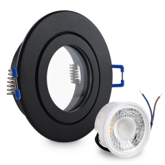 LED Einbaustrahler Feuchtraum IP44 rund schwarz geringe Einbautiefe 25mm 230V