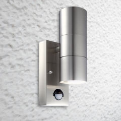 LED Wandleuchte ROM, m. Bewegungsmelder und Dmmerungssensor, Auenleuchte, 2-Flammig, Edelstahl, Up Down, GU10-230V, (Form:A2)